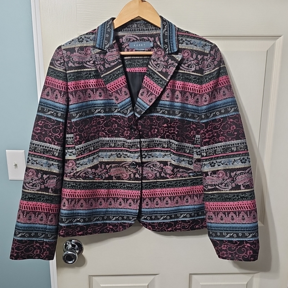 Koret Women's Sz 12 Lined Tapestry Blazer Jacket‎ Multicolor Vintage Black Mauve